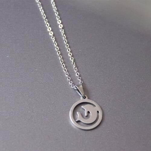 1pc Jumping Dolphin In Circle Stainless Steel Necklace Cute Animal Pendants Necklaces Women Kids Fashion Jewelry Accessories