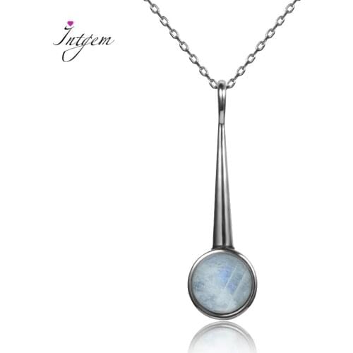 New S925 Sterling Silver Pendant Necklace Large Round 10MM Moon Stone Simple Design Geometric Necklace Engagement Party Gifts