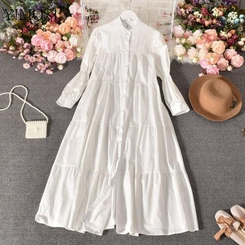 11 Colors Korean Style Cute Women Loose Dress Ladies Long Sleeve Spring Summer Loose Dress Female Plain Cute Pink Midi Dress