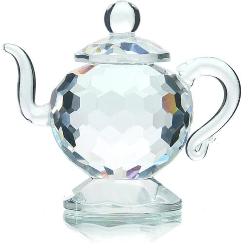 H&D Clear Crystal Teapot Figurines Paperweight Crafts Art&Collection Souvenir Birthday Christmas Gifts Wedding/Home Decoration