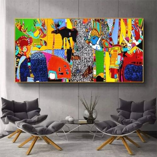Colorful Abstract Animals Oil Painting on Canvas Wall Art Posters and Print Big Size Scandinavian Pictures for Living Room Decor