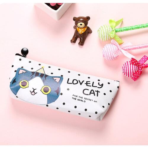 Lovely Cat Pencil Case PU leather Large capacity school organizer for stationery Pencil case for girls