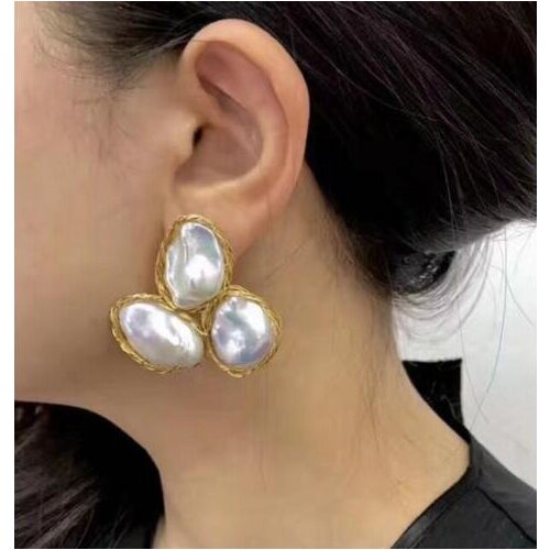 Free shipping>>>>noble jewelry baroque kasumi White Pearl Earrings 9k Handmade
