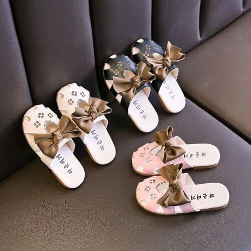 Girls slippers Lovely bow baby slippers big child princess Summer beach shoes flat half-drag tide kids shoes for girl sandals