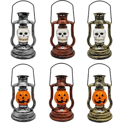 New Camping Lantern LED Portable Halloween Retro Funny Face Creative Kerosene Lamp for Holiday Decoration Outdoor Battery Lights