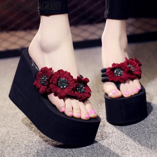 Flower Summer Sandals Wedges Super high heel Women Flip Flops Beach Sandals Shoes Casual Female Ladies Shoes platform slippers c