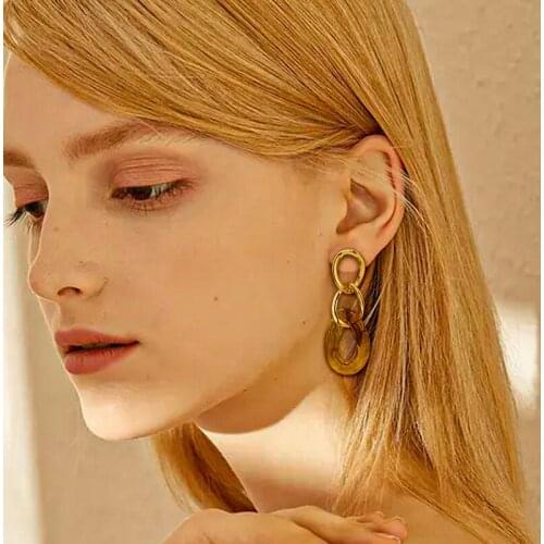 Vintage Crystal Acrylic Chain Hanging Earrings For Women Geometric Statement Fashion Dangle Brown Earrings Female Jewelry 2021
