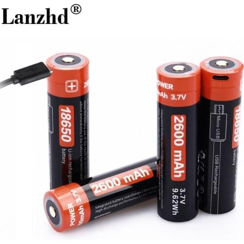 1-8PCS 18650 Battery Li-ion 3.7v USB Rechargeable batteries 18650 2600mAh Actual Capacity Micro USB DC-Charging Intelligent Cell