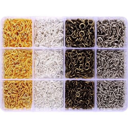 1 Box(960pcs) 4 Color Screw Eye Pins Eye Pins Gold Silver Platinum Antique Bronze Plated for Clay Jewelry Resin Bead making