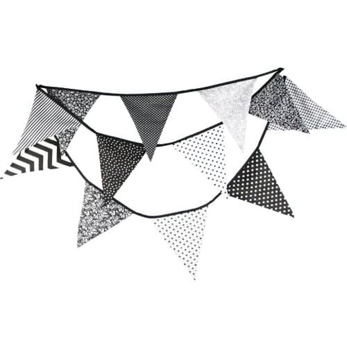 1pcs 3.6M Black Flower White Stripe Cotton Bunting Banners Wedding Decor Pennant Birthday Party Tent Flag Home Decoration Flags