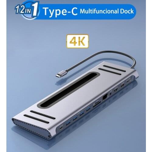12in1 Type C Dock To USB 3.0 U Disk HDMI-compatible TV Monitor Video Converter RJ45 Ethernet Cable SD TF Card Reader for MacBook