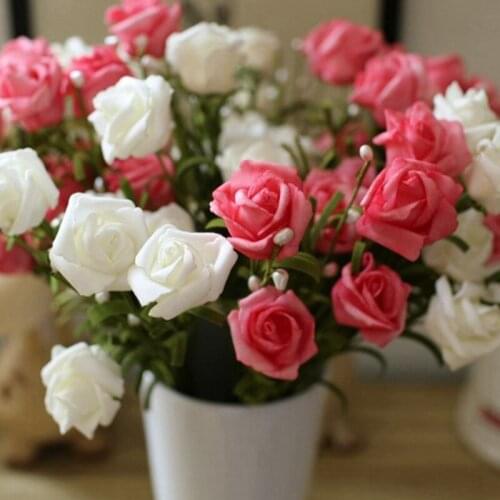 2 Bouquet 6 Heads Fake Flower Rose Head Artificial flower Simulation Rose DIY Home Decoration 2021