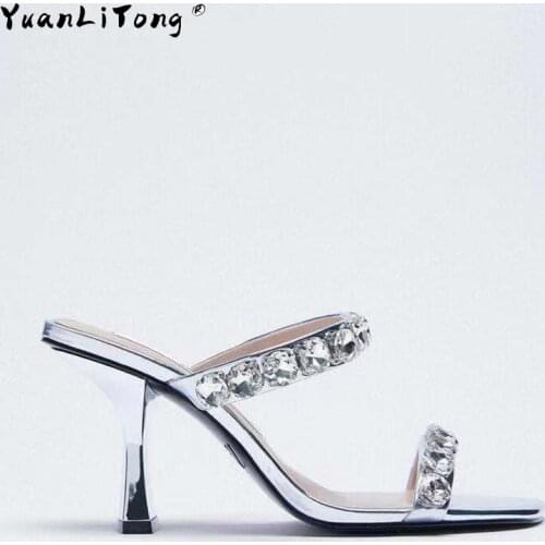 2021 Summer Sandals Womens Rhinestone Stiletto Open Toe Sandals Banquet Strap High Heels Women Fashion Shoes