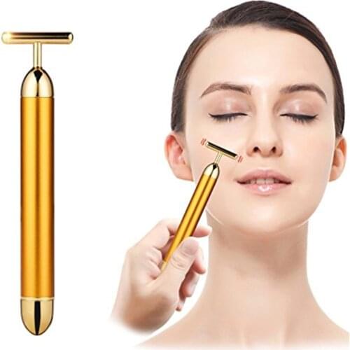 24K Gold Roller Beauty Bar Slimming Face Roller Vibration Massager Face Roller Tightening Wrinkle Masajeador Massage Skin Care