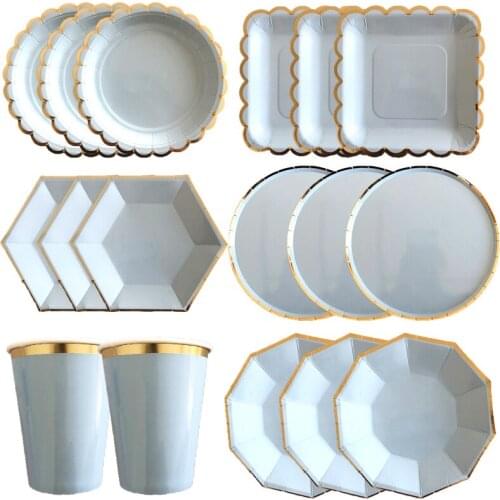 40pcs/set Foil Gold Disposable Tableware Birthday Wedding Party Supplies Paper Plates Baby Shower Party Favors Decoration