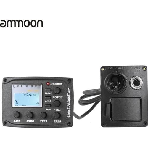 Acoustic Guitar 4-Band EQ Equalizer Tone and Volume Amplifier Preamp Piezo Pickup with Pitch Note Notch Function LCD Display