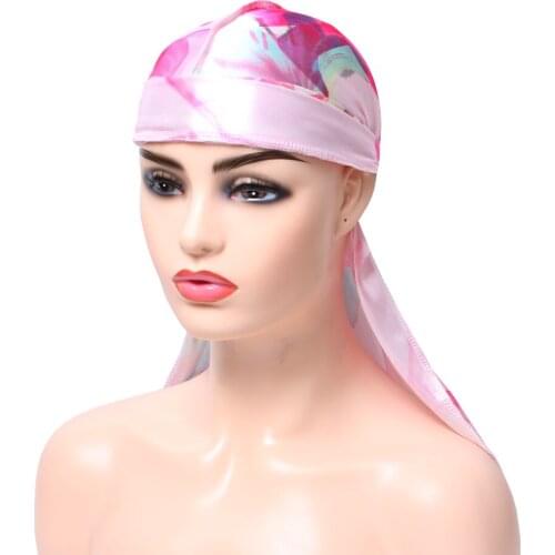 Satin Print Durag Men And Women Street dance Bandanas Long Tail Fashion Doo Rag