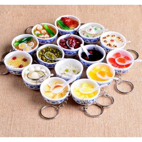 Creative Style Chinese Simulation Food Mini Pendant Key Chains Imitatiton Noodle Metal Key Ring Keychains