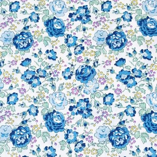 Blue Flowers 80S Like Liberty Cotton Fabric For Kids Baby Sewing Cloth Dresses Skirt DIY Handmade Designer Patchwork Meter 2021