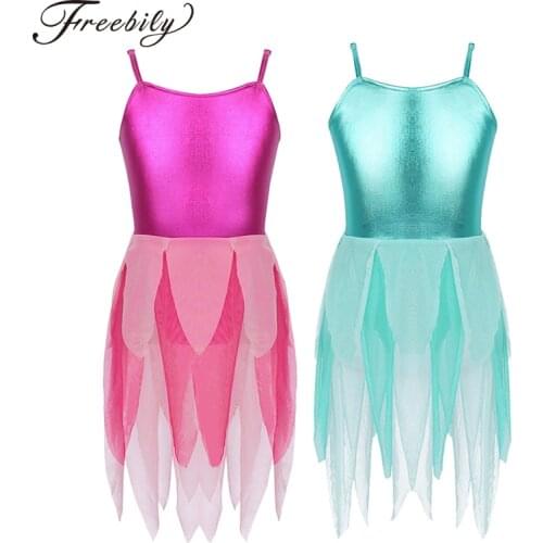 Kids Girls Shiny Metallic Ballet Leotard Children Tiered Tulle Ballet Tutu Dress Ballerina Contemporary Lyrical Dance Costumes