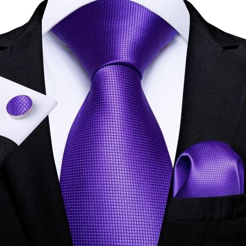 DiBanGu Mens Necktie Purple Solid Designer Silk Wedding Tie For Men Necktie Hanky Cufflinks Tie Set Business Party MJ-281