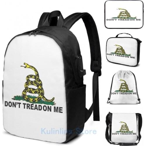 Graphic print Dont Tread On Me Gadsden Culpepper Flag Liberty USB Charge Backpack men School bags Women bag Travel laptop bag