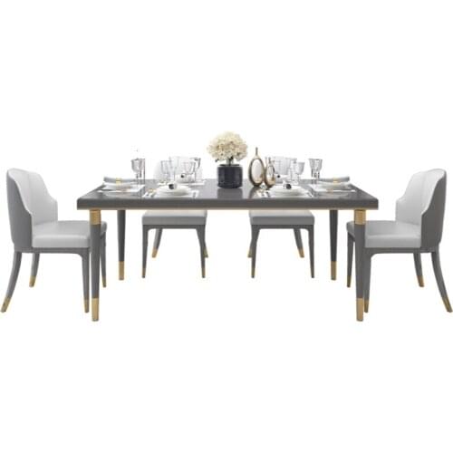 Italian light luxury modern minimalist American solid wood dining table and chair combination long table European furniture
