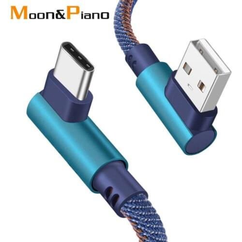 Double Elbow 90 Degrees Mobile Phone Cables Cowboy Braided Wire Data Transmission USB Cable For Android Type c 1 M 2 M