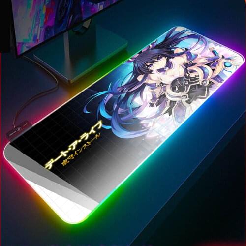 Tohka Yatogami Mouse Pad RGB Anime Cute Girl Mouse Pad Character Desk Pad PC Game Micemat Gaming Accessories LED Mousepad XXL