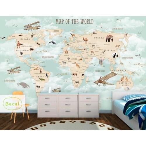 Bacal Custom wallpaper 3d cartoon world map tv background wall living room bedroom kids room background papier peint mural 3d