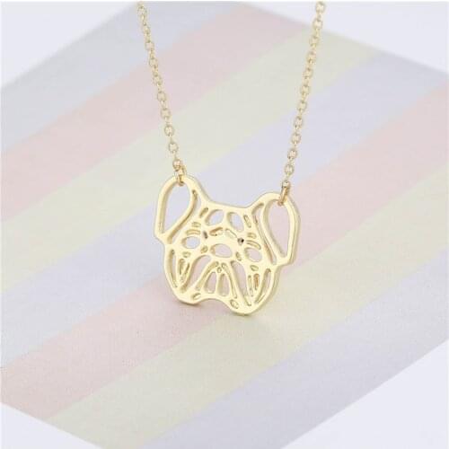 New Fashion Origami Dog Face Necklace Cute Animal jewelry For Pets lovers Unique French Bulldog for girls