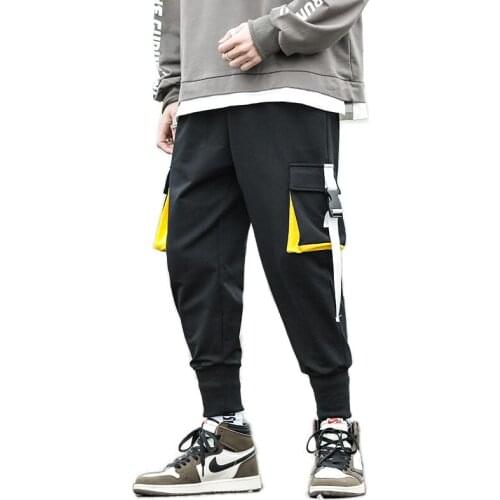 New Arrival Casual Ribbons Big Pockets Mens Joggers Sweatpants Autumn Fashion Cargo Style Pants Streetwear
