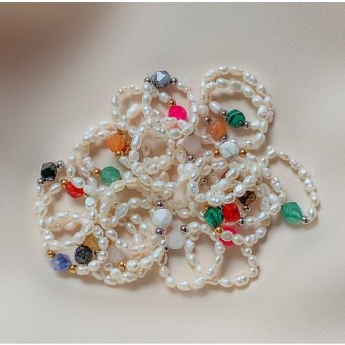 New Freshwater Pearl Rings Women Natural Stones Bohemian Wedding Party Jewelry Stretchy Stainless Steel Malachite Tigereye Ring