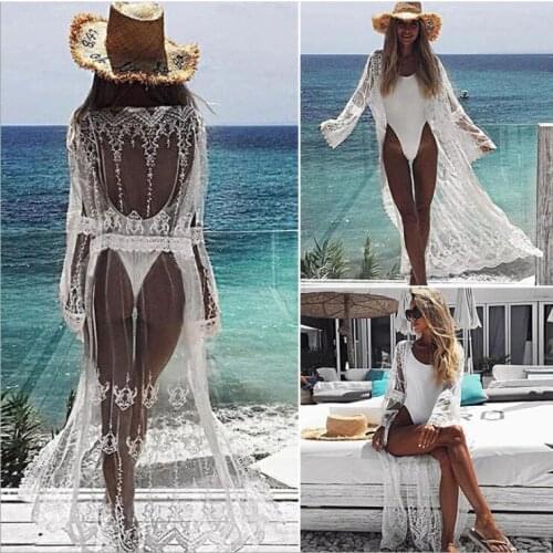 New European and American lace embroidered cardigan sexy beach cardigan loose long skirt swimsuit bikini outer blouse ladies