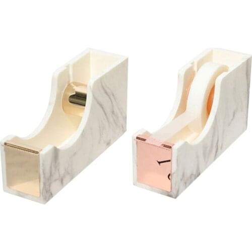 HOT-2PCS Creative Stationery Marble Pattern Tape Holder Cutter Electroplating Rose Gold and Adhesive Tape Gold Cutter Base