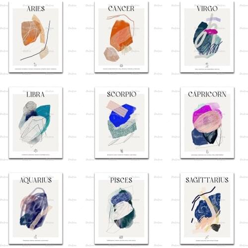 Sagittarius Capricorn Aquarius Pisces Cancer Gemini Zodiac Sign Poster,Abstract Astrology Art,Home Decor Canvas Wall Art Prints