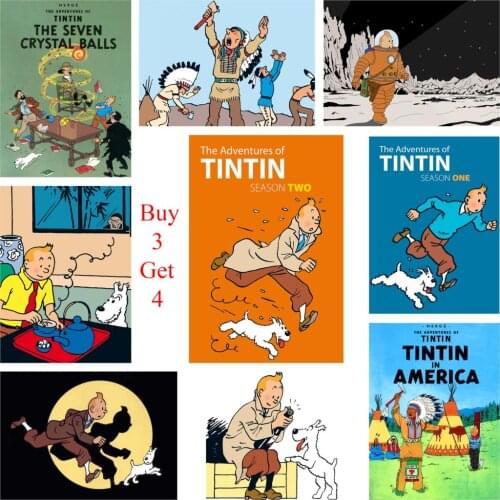 The Adventures of Tintin Posters Cartoon Wall Stickers White Coated Paper Prints Clear Image Home Decoration Bedroom Bar