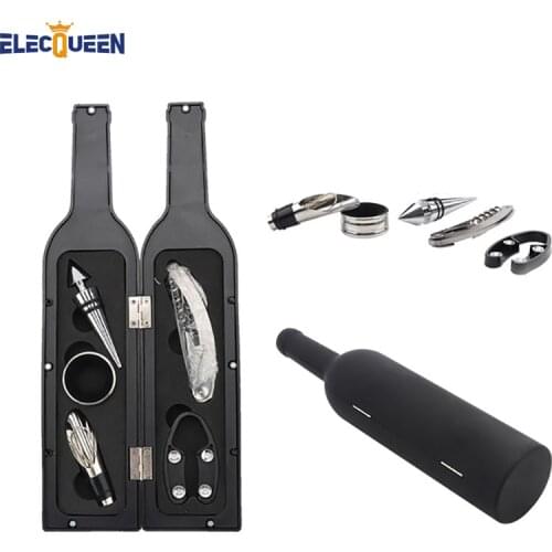 Wine Bottle Gift Set - Bottle Opener, Stopper, Drip Ring, Foil Cutter and Wine Pourer Wine Tool Set Corkscrew & Accessory Set