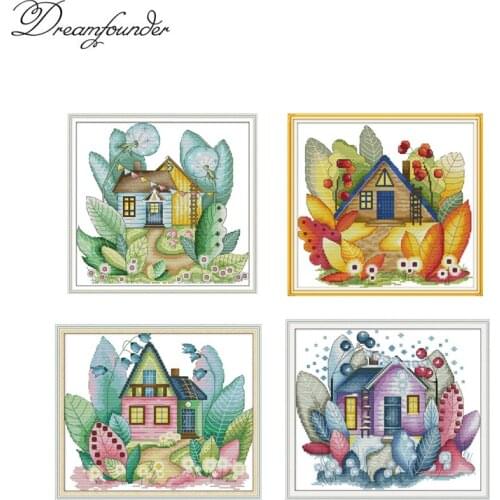 Spring, summer, autumn and winter cross stitch kit aida 14ct 11ct count print canvas stitches embroidery DIY handmade needlework