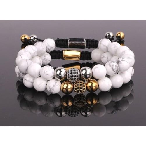 Dropship Fashion simple design natural stone howlite beads women men macrame bracelet