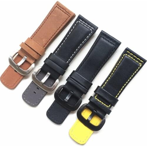 28mm*24mm Soft Calf Leather Brown Black With White Yellow Stitches Wristband Watch Band Strap Belt For Seven Friday Bracelet
