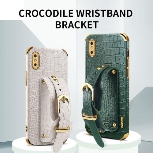 Luxury Camera Lens Protection Shockproof Wristband Plating PU Leather Apple Phone Case For iPhone X XR XS Max Baxk Cover Funda