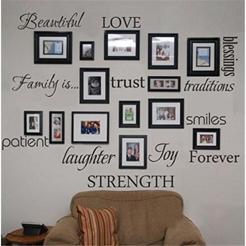 Family Blessing Love Patient Joy Smile Quotes Black Photo Frame Wall Sticker Living Room Bedroom Home Decor Mural Decal Art