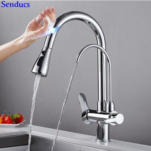 Sensor Kitchen Faucet Senducs Pull Out Filter Kitchen Sink Faucet Smart Touch Sensing Filter Kitchen Mixer Tap Chrome Touch Taps
