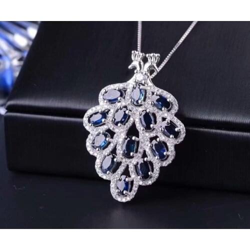 925 silver inlaid with natural sapphire pendant High-end jewelry Burnt sapphire Birthday gift