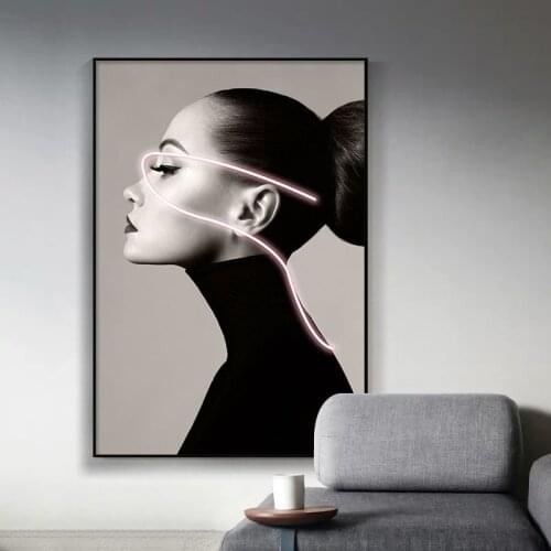 Modern Black White Neon Sex Girl Print Poster Minimalist Canvas Painting Beauty Female Wall Art Creative Picture For Home Decor