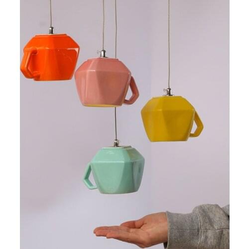 Modern Ceramic Cups Pendant Lights Bar Cafe Hanging Lamp Dining Room Kitchen Light Fixtures Tea Cup Stair Suspension Luminaire