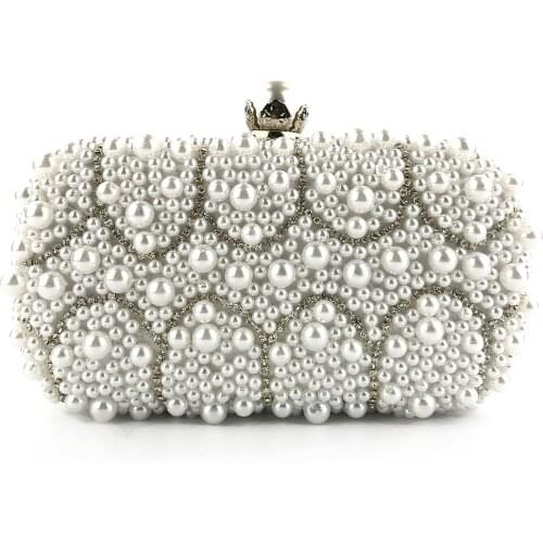 Handmade Pearl Evening Bags Women Luxury Beading Pearl Dinner Square Clutch Purses And Handbag Ladies Small Cross Body Bag New