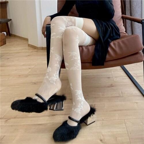 Spring Sexy Rose Stocking Women Lolita Over Knee Socks Gothic Thin Thigh High Summer Harajuku Long White Basic Socks PJ326