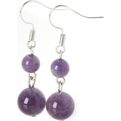 High Quality 6mm+10mm Earrings for Women Natural Beads Stone Dangle Long Lady Earrings Jewelry